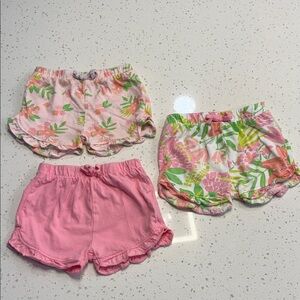 Bundles 3Lot of Floral Tropical and Pink Baby Shorts Set Ruffle Trim 9-12m
